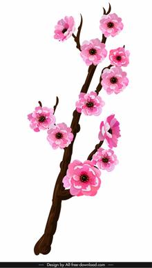 cherry blossom icon bright colored classical oriental sketch