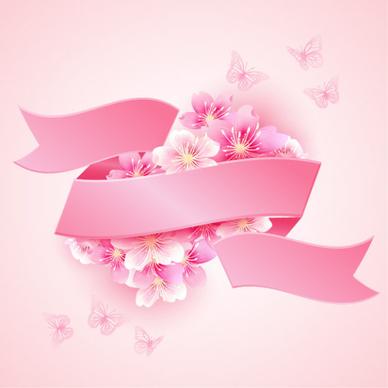 cherry blossoms with pink ribbon beautiful vector