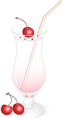 cherry juice and glass cup vector