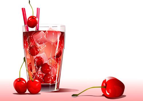 cherry juice and glass cup vector