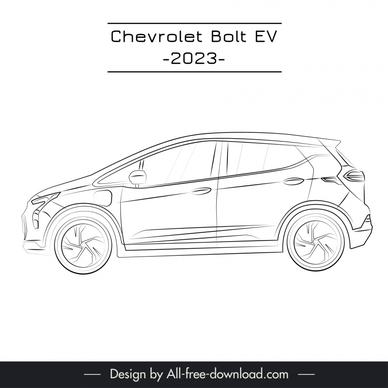 chevrolet bolt ev 2023 car model template flat handdrawn side view outline