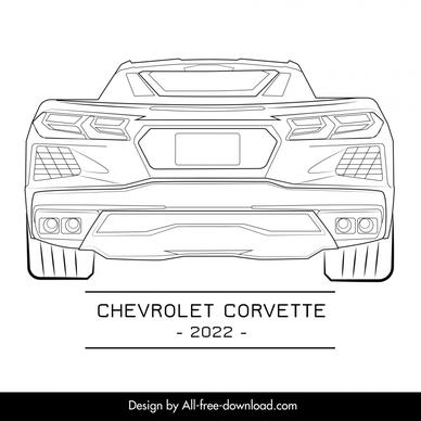 chevrolet corvette 2022 car model advertising template flat black white symmetric handdrawn back view outline