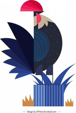 chicken animal icon colored flat geometrical design