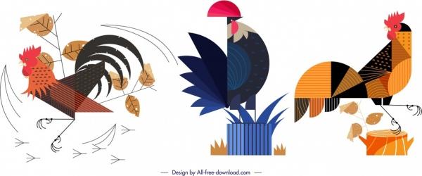 chicken animal icons colorful flat geometric design