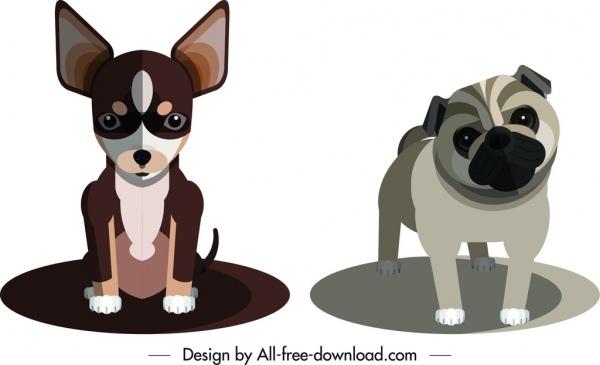 chihuahua bulldog icons cute cartoon design