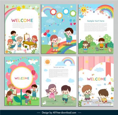 child and frame kindergarten templates collection cute dynamic cartoon 