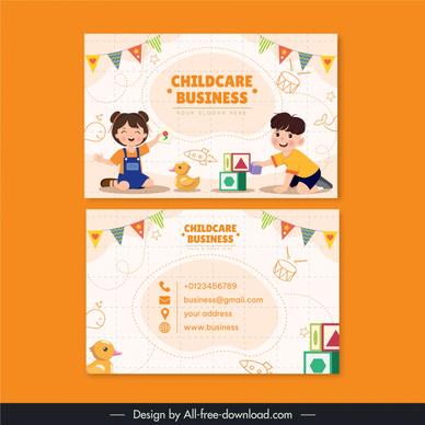 child care business card template cute children playing cartoon