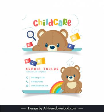 childcare business card template cute teddy bear toys