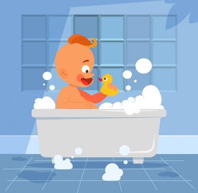 childhood background bathing boy icon cartoon character