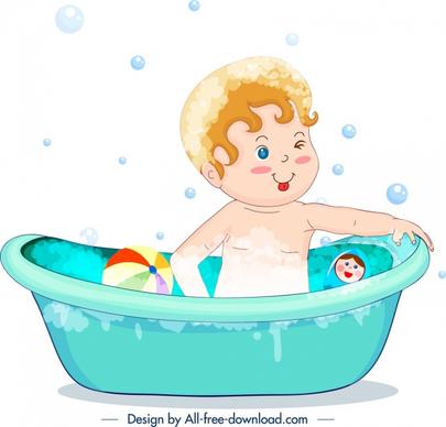 childhood background bathing kid icon colored cartoon character