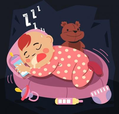 childhood background cute sleeping baby icon cartoon design