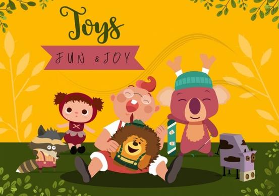 childhood background joyful boy stylized toys icons