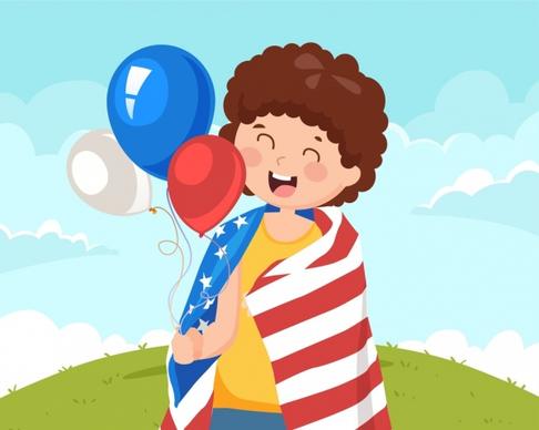 childhood background joyful kid balloon usa flag icons