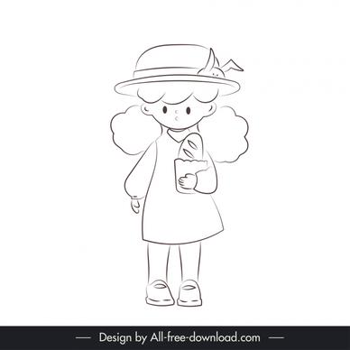 childhood character design elements black white handdrawn cartoon outline  