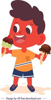 childhood icon boy eating ice cream cartoon character