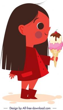 childhood icon girl eating ice cream cartoon character