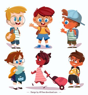 childhood icons cute kids sketch cartoon characters