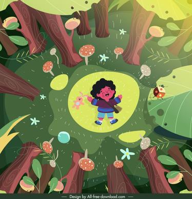 childhood painting joyful kid jungle scene cartoon design