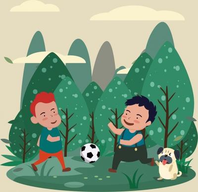 childhood painting joyful kids football icons cartoon design