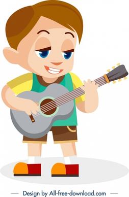 childhood painting playful boy guitar icons cartoon character