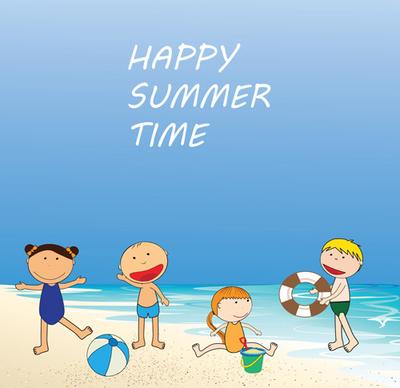 children and beach summer background vector