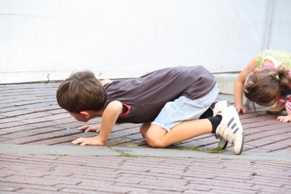 children curious kneeling