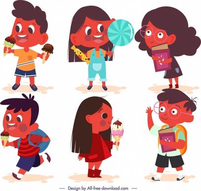 children icons cute cartoon characters sketch