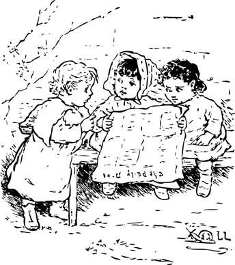 Children Reading Newspaper clip art