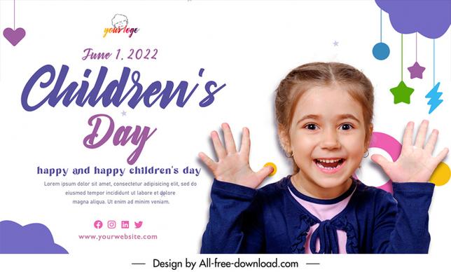 childrens day banner template cute smiling girl sketch realistic design
