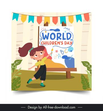 childrens day poster template dynamic cartoon girl 