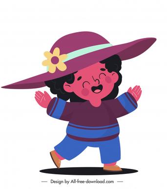 chilhood icon joyful girl sketch cute cartoon character