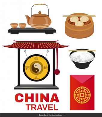 china design elements oriental cuisines objects sketch