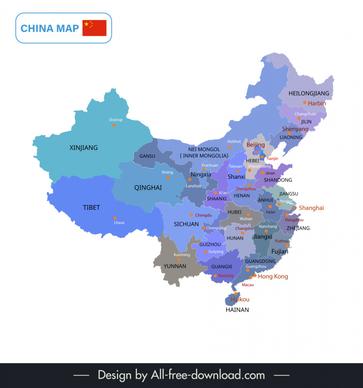  china map design elements flat cities provinces regions sketch