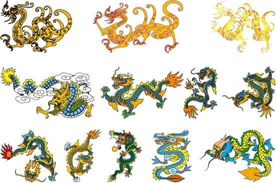 chinese classical dragon vector of the five
