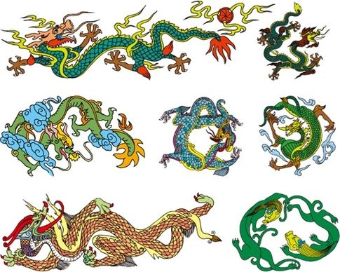 chinese classical dragon vector of the ten