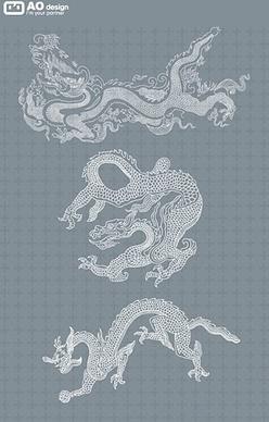 chinese classical pattern vector line drawing dragon