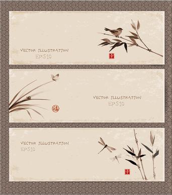 chinese painting styles banner vectors