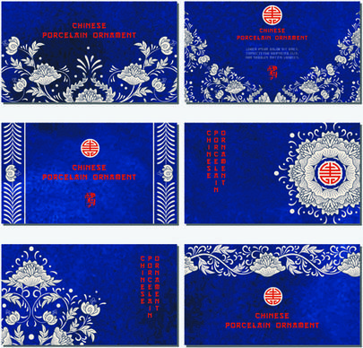 chinese porcelain ornament cards vector
