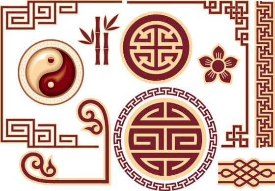 chinese style floral decorative elements