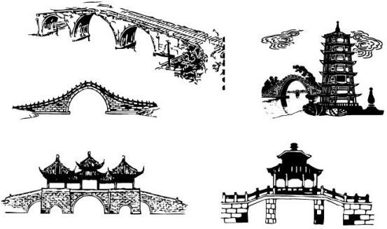 chinese traditional architectural arch bridge vector
