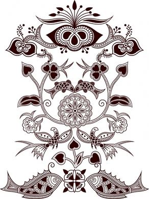 traditional pattern template flower fish decor classical flat sketch