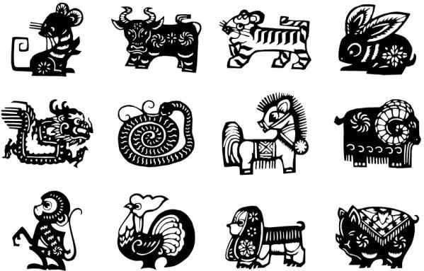 chinese zodiac silhouette vector set