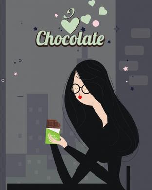 chocolate advertising eating woman icon classical cartoon design