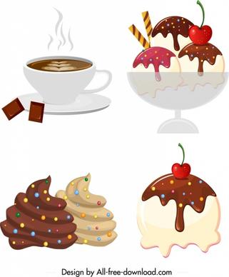 chocolate products design elements ice cream coffee icons