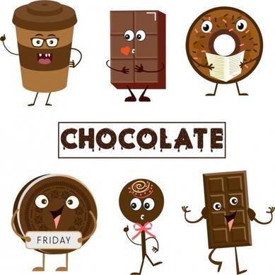 chocolate products icons cute stylized design