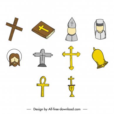 christian icon sets flat classical symbols outline 