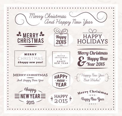 christmas and15 new year calligraphic labels vector