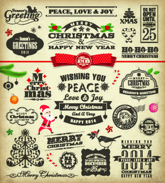 christmas and new year calligraphic elements vector