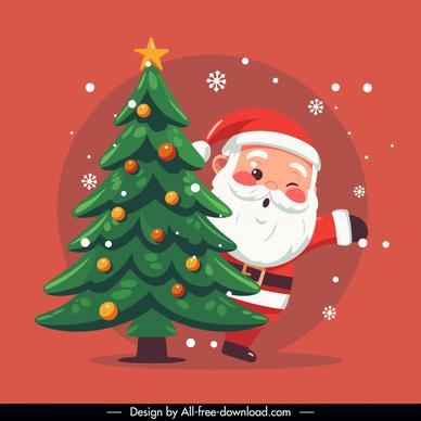 christmas backdrop cute santa claus snowflakes fir tree