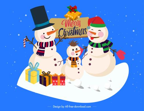 christmas background cute snowman family stylized cartoon design